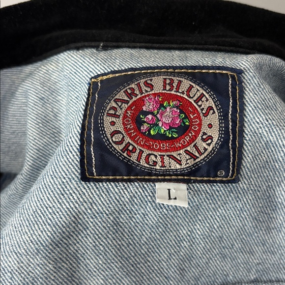 Paris Blues Original 80s Vintage Denim Fitted Zip Vest Black Velvet Collar - Picture 7 of 8